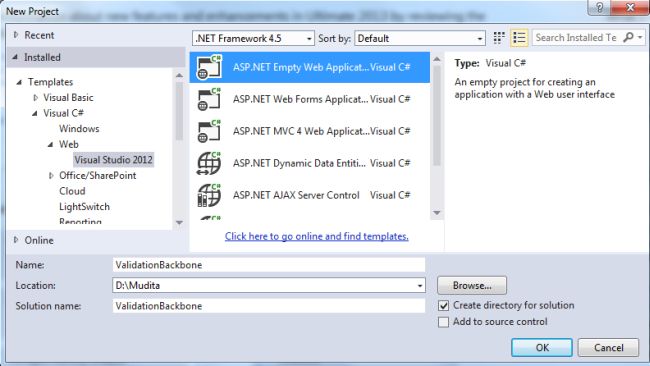 Select Empty Web Application